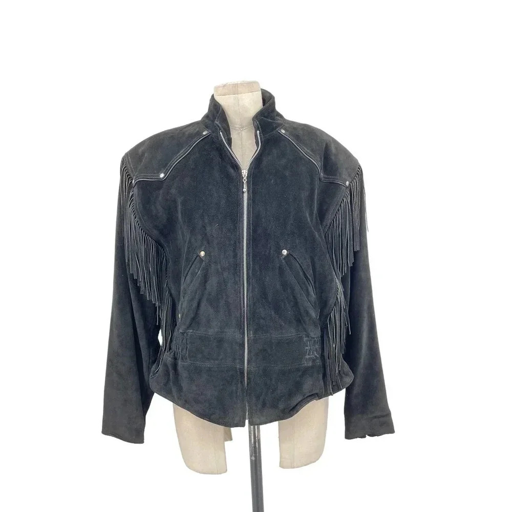 Harley-Davidson Black Suede Fringe Moto Jacket‎ Size Large
